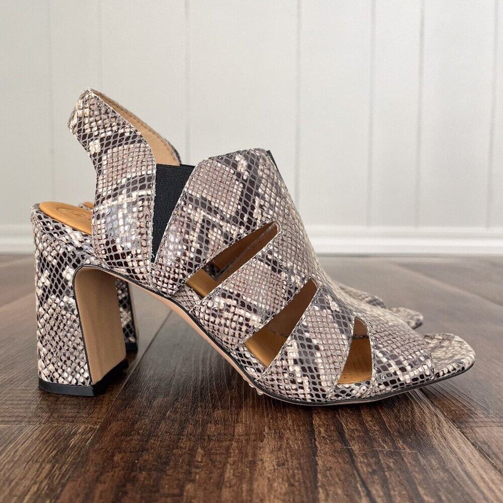 Corso Como Leather Block Heel Sandal Strappy Snakeskin Size 7 Gray Multicolor